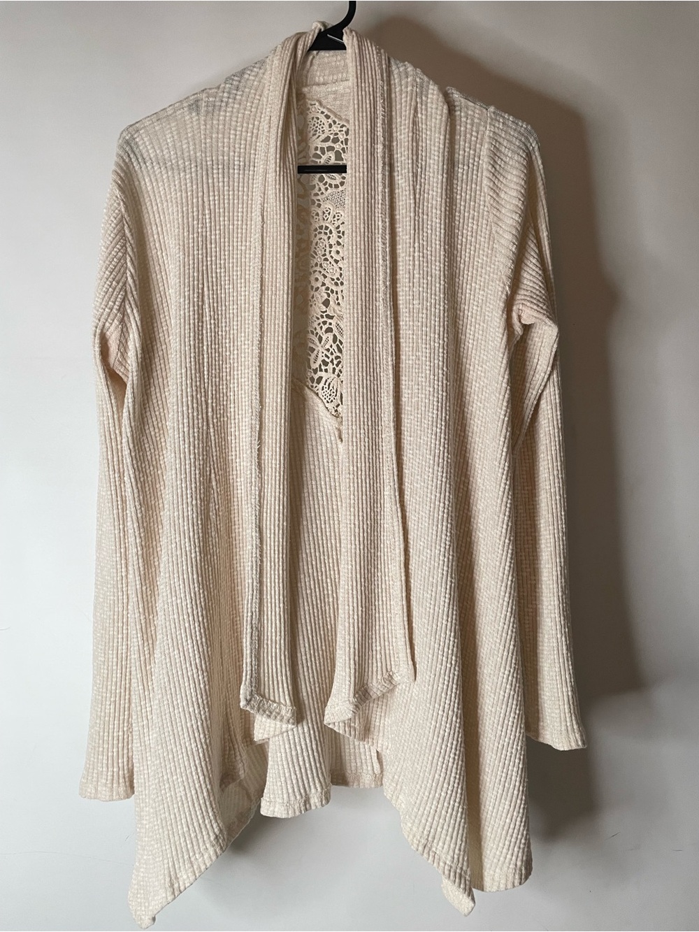 Cream Open-Front Ribbed Women’s Sweater Cardigan